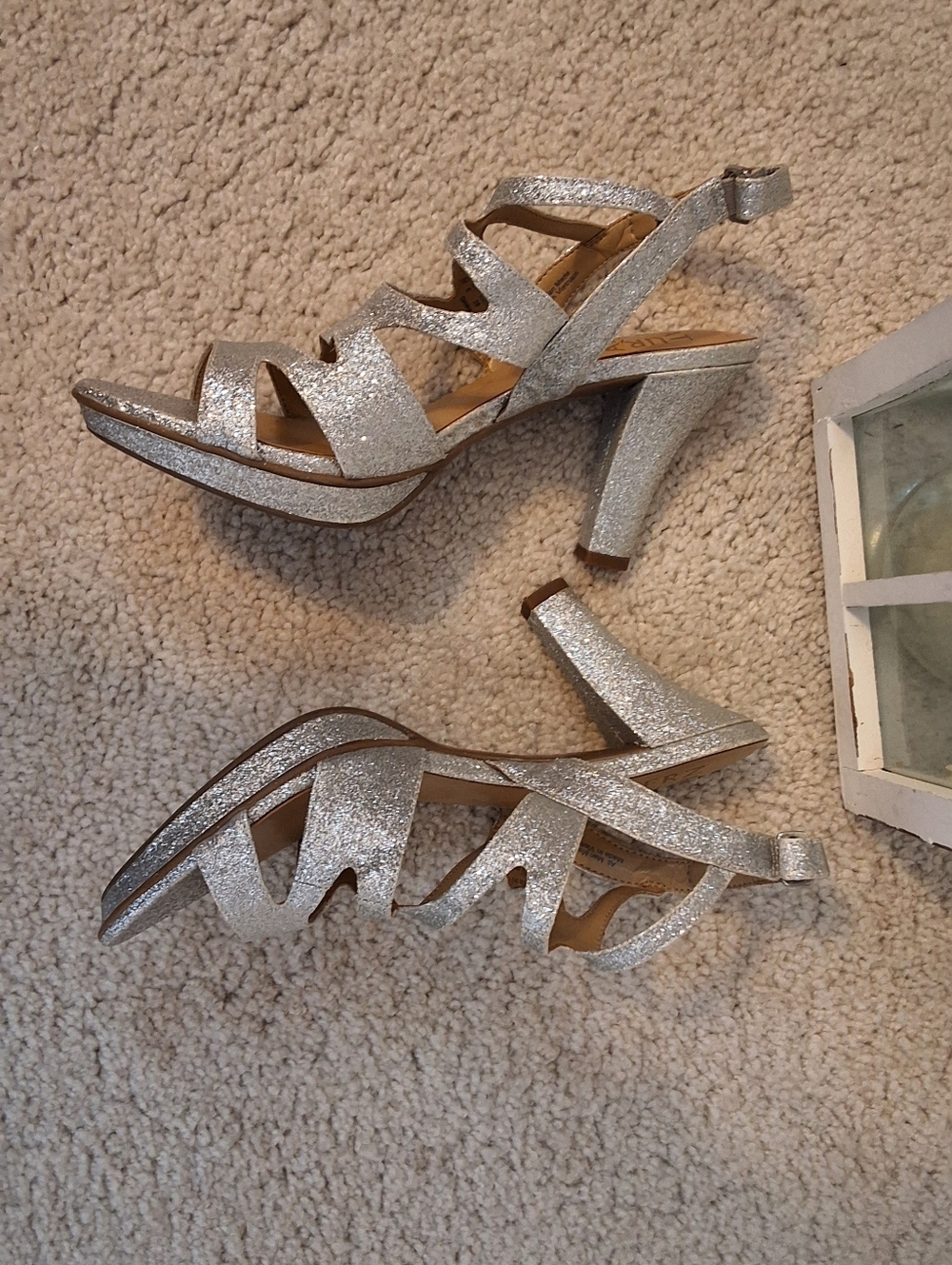 Naturalizer, 8Medium, Woman's Silver Glitter Strappy High Heel Sandals - Picture 5 of 8